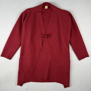 Indies Paris Wool‎ Coat Women’s 1 Red Tie Toggle Pocket Oversized Lagenlook